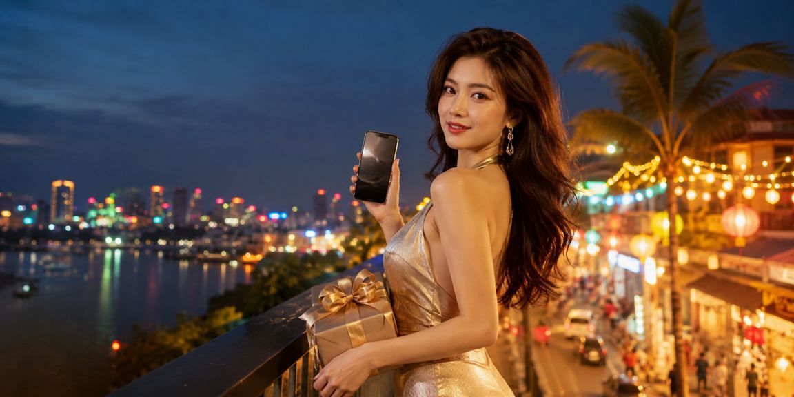 Người dùng Hà Nội chơi casino mobile tại chợ đêm phố cổ buổi tối